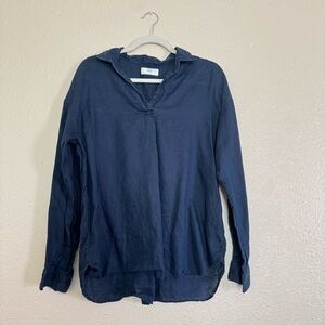 Uniqlo Navy Linen Popover Blouse